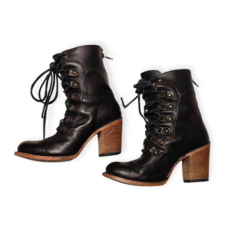 Freebird by Steven Borow Black Dark Brown Distressed Lace Up Boots Size 7‎ - Picture 3 of 8